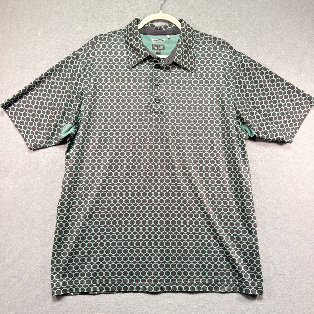 Adidas ClimaCool Mens Golf Polo Teal Charcoal Geometric Circle Pattern Size‎ M